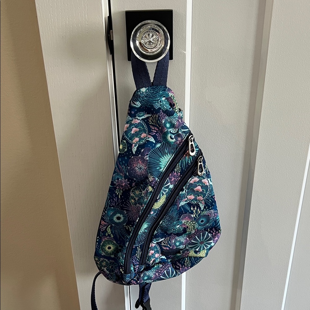 Sakroots Navy Floral Sling Backpack